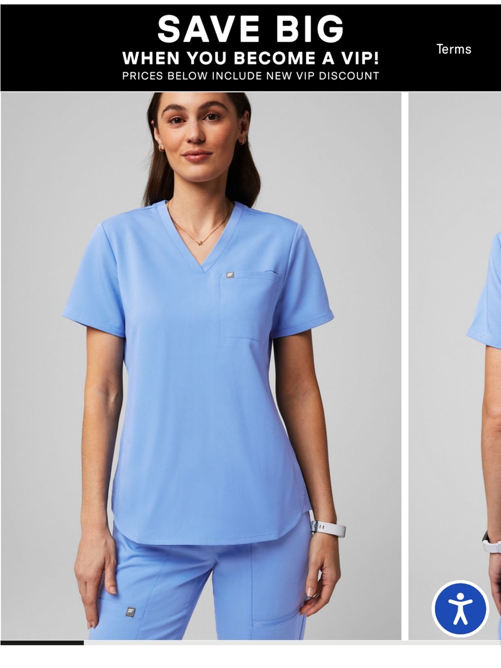 Fabletics Sky Blue V‑Neck Short Sleeve Scrub Top